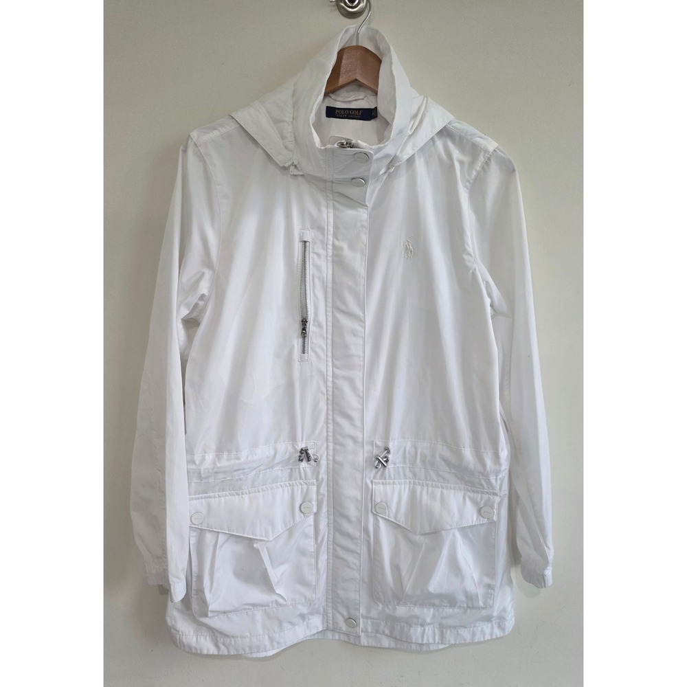 Polo Golf Ralph Lauren Field Jacket Womens Medium White Hooded Utility Coat